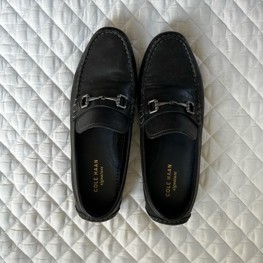Cole Haan Black Leather Loafers with Horsebit Detail